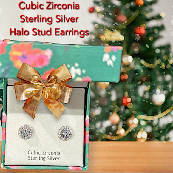 Cubic Zirconia Halo Stud Earrings, Nanette Lepore, Sterling Silver, NEW in Box - Picture 7 of 8